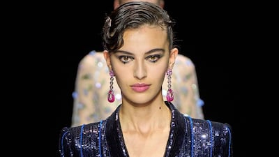 Dots in the middle of the upper and lower eyelid at Armani Prive. Photo: Armani Prive