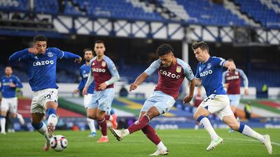 Aston Villa's Ollie Watkins shoots at goal. Reuters