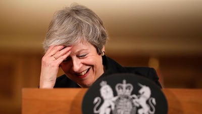 Theresa May reacts during a press conference inside 10 Downing Street in London in November 2018. AP Photo/
