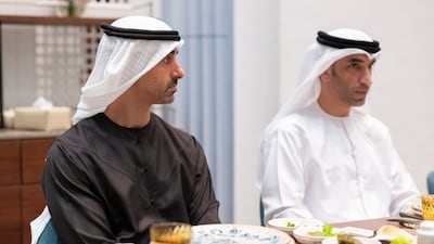 Sheikh Hamdan bin Mohamed, Deputy Chairman of the Presidential Court for Special Affairs and Dr Thani Al Zeyoudi, Minister of Foreign Trade