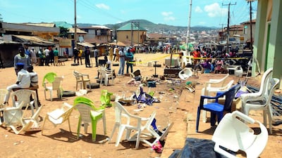 At the scene where a twin bomb blasts on July 5, 2015 killed at least 44 people, following a series of mass casualty attacks blamed on Boko Haram militants. AFP Photo