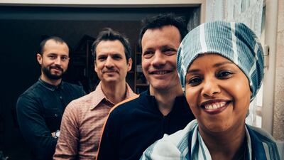 Halgan with her band