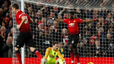 Manchester United's Paul Pogba celebrates after Marcus Rashford scores United's third goal. Reuters