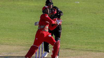 Oman's Aqib Ilyas batting against Papua New Guinea. AP