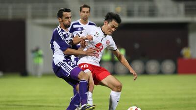 Al Ain, in purple, had Al Jazira covered most of the night but Jazira broke through in the final minutes to snatch three points in UAE League Cup play. Mostafa Reda / Al Ittihad
