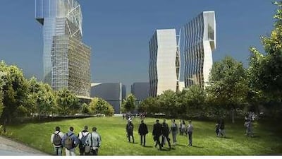 In this computer-generated photo, architects experiment with the look of towers that have been proposed for the rim of the city.