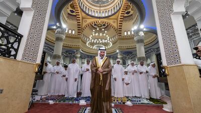 Eid prayers marking the end of Ramadan at Al Farooq Omar Bin Al Khattab Mosque in Al Safa, Dubai. Antonie Robertson / The National