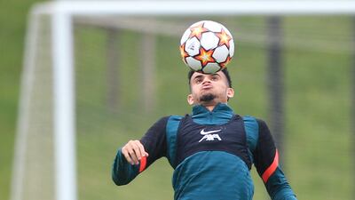Luis Diaz attends Liverpool's training session on Monday. AFP