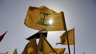 Hezbollah flags flutter in Sanaa, Yemen, as Houthi supporters rally for Palestinians in the Gaza Strip and the militants in Lebanon, in September 2024. Reuters