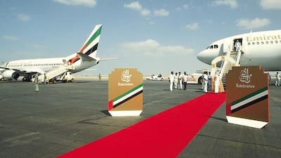 The red carpet was rolled out for the inaugural flight in 1985. Courtesy Emirates