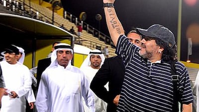 Diego Maradona, who is set to meet Al Wasl's management to articulate his vision and discuss hiring his backroom staff, will also watch the club's last game of the season against Sharjah on Sunday.