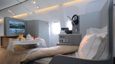 Seating in Alitalia's Magnifica business class. Alitalia received the award for Best Airline Cuisine in Global Traveler’s 2014 GT Tested Reader Survey Awards for the fifth consecutive year. Courtesy Alitalia