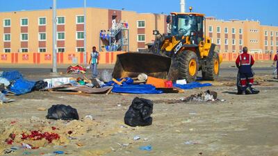 The labour camp at Hamim Road in Al Wathba gets an early spring clean as part of an initiative to promote cleanliness and hygiene. Courtesy Abu Dhabi Municipality