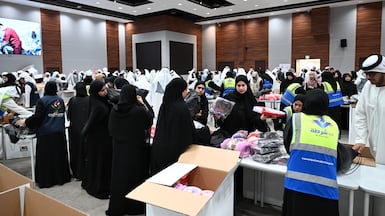 Winter aid parcels for Gaza are packed in the UAE. Wam