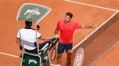 Roger Federer argues with the umpire during his second round French Open match against Marin Cilic. Getty Images