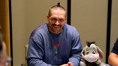 Oleksandr Usyk at the Shangri-La Hotel in Jeddah, Saudi Arabia, with his daughter's toy. PA