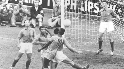 Pele, wearing No 10, has gone down as one of the game's greats, winning the World Cup three times with Brazil. The 17 year old was at the centre of his side's run to the 1958 final in Sweden as he scored a second-half hat-trick in their 5-2 win over France. Pele would net two more in the final against Sweden as Brazil won the trophy for the first time. Getty Images