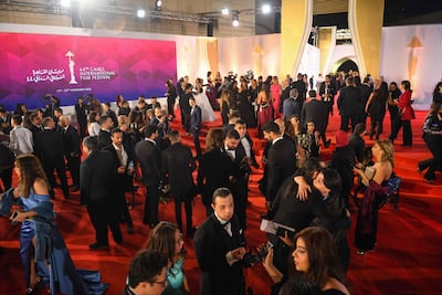 Attendees gather on the red carpet during the opening of the 44th edition of the Cairo International Film Festival. AFP