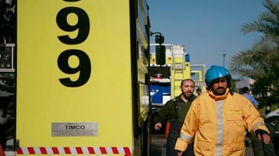 Firefighters arrive at the hotel during a fire drill at Le Royal Meridien.