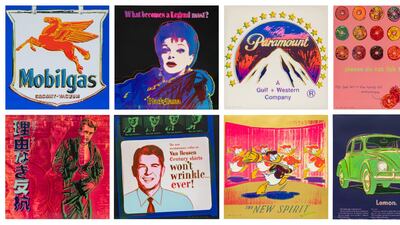 ‘Ads’ by Andy Warhol (1985) reimages famous adverts and the logos of globally recognised brands. Photo: Sotheby’s