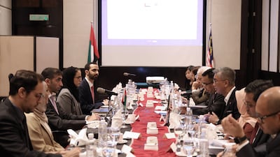Dr Thani Al Zeyoudi, UAE Minister of State for Foreign Trade, and Malaysia's Minister of Investment, Trade and Industry, Tengku Zafrul Aziz, discussed their countries' Cepa progress in June. Photo: Wam
