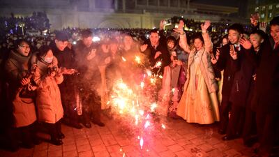 New year celebrations at Kim Il Sung Square in Pyongyang, North Korea. AFP