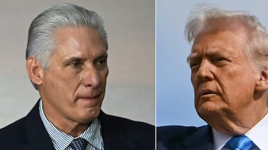 Cuba's President Miguel Diaz-Canel, left, and US President Donald Trump. AFP