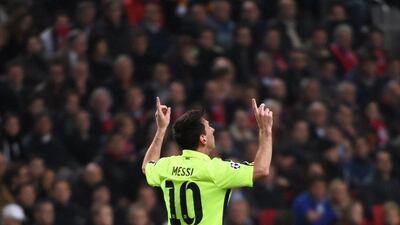 Barcelona's Lionel Messi celebrates after scoring against Ajax in Barca's Champions League victory on Wednesday night. Emmanuel Dunand / AFP / November 5, 2014