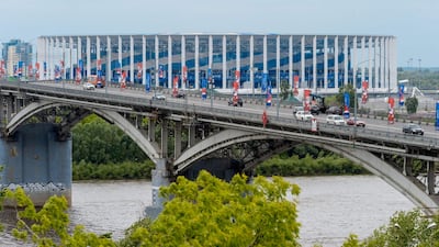 The Nizhny Novgorod stadium is one of the venues of the upcoming football World Cup. An extra 100,000 tickets for the tournament have gone on sale. Martin Bernetti / AFP