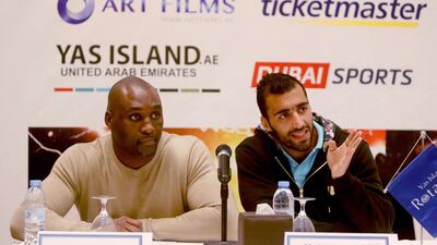 Danny Williams, left, and Mohammad Ali Bayat participate in a news conference a day before their respective boxing matches on Thursday at du Arena on Yas Island. Sammy Dallal / The National