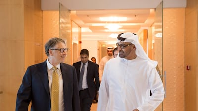 Sheikh Mohamed bin Zayed, Crown Prince of Abu Dhabi and Deputy Supreme Commander of the Armed Forces, receives Bill Gates, co-chair of the Bill and Melinda Gates Foundation, in Abu Dhabi in 2015. Ryan Carter / Crown Prince Court of Abu Dhabi