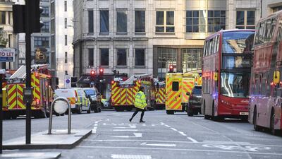 Police at the scene of an incident at London Bridge in London, Britain. EPA/FACUNDO ARRIZABALAGA