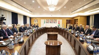 Italian President Sergio Mattarella meets with Prime Minister Omar Razzaz during talks with the respective delegations, on the occasion of an official visit to Amman, Jordan. EPA