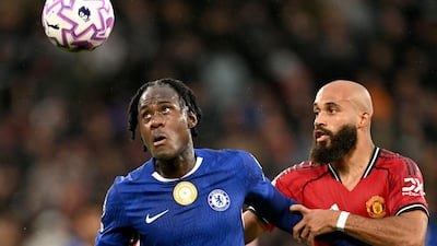 Chelsea's Trevoh Chalobah battles for the ball with Manchester United's Bryan Mbeumo. AFP