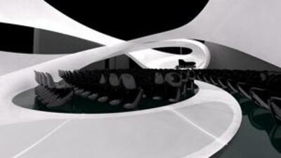 The chamber music performance space, specially designed by Zaha Hadid Architects for the Manchester International Festival, where works by JS Bach will be played.