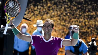 Rafael Nadal of Spain celebrates his win over Marcos Giron of the United States in their first round match on Day 1 of the Australian Open. EPA