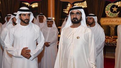 Sheikh Mohammed bin Rashid, Vice President and Ruler of Dubai, receives Sheikh Mohammed bin Hamad Al Sharqi, Crown Prince of Fujairah, at Zabeel Palace on Monday night to exchange Ramadan greetings. Wam