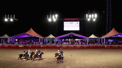 A general view of play during the Beach Polo Cup 2017 at Skydive Dubai. Francois Nel / Getty Images
