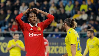 Soccer Football - Friendly - Cadiz v Manchester United - Estadio Nuevo Mirandilla, Cadiz, Spain - December 7, 2022 Manchester United's Noam Emeran reacts REUTERS / Jon Nazca