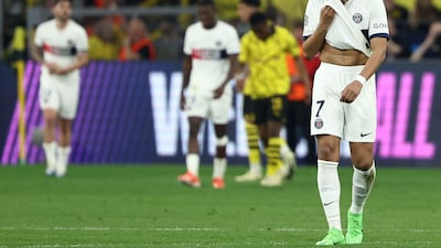 Kylian Mbappe at the end of the game after PSG lost 1-0 to Dortmund. AFP