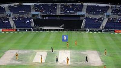 A view of the action between Pakistan and Australia, who played three one-day internationals as part of Pakistan's home series for the Chapal Cup at the Zayed Stadium in Abu Dhabi.