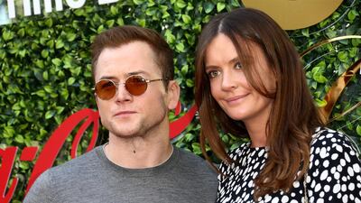 Taron Egerton and Emily Thomas attend the 7th Annual Gold Meets Golden event at Virginia Robinson Gardens and Estate in Los Angeles on January 4, 2020. AFP