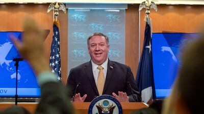 US Secretary of State Mike Pompeo speaks to the media in the briefing room at the State Department in Washington, DC, USA. Pompeo discussed several topics, including Israeli settlements in the West Bank and ongoing protests in Hong Kong, Iran and Iraq. EPA