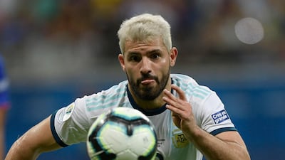 Argentina's Sergio Aguero carries the ball forward. AFP