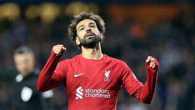 Mohamed Salah celebrates scoring Liverpool's side's fifth goal. PA