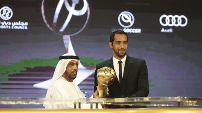 Bayern Munich's Mehdi Benatia receives the special award for best Arab player at the Globe Soccer Awards in Dubai on Monday night. Sarah Dea / The National