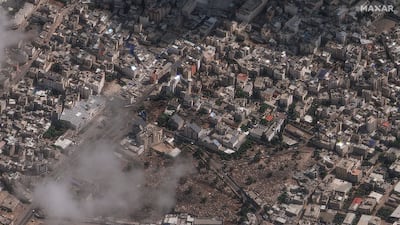 A satellite view of Al Ahli Arab Hospital in Gaza after it was hit on Tuesday. EPA