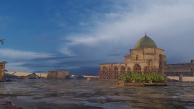 A rendering depicting the destruction ISIS caused to Al Nuri mosque during the Battle of Mosul in 2017