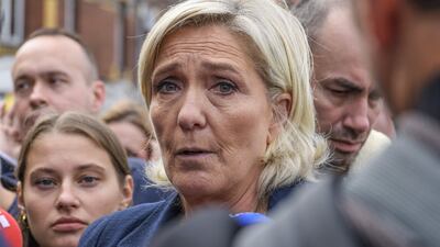 Marine Le Pen at her parliamentary headquarters in Henin-Beaumont, northern France, on September 8. AFP
