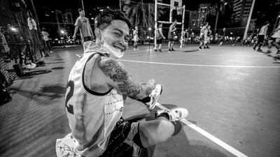 A player prepares to step on to the court.